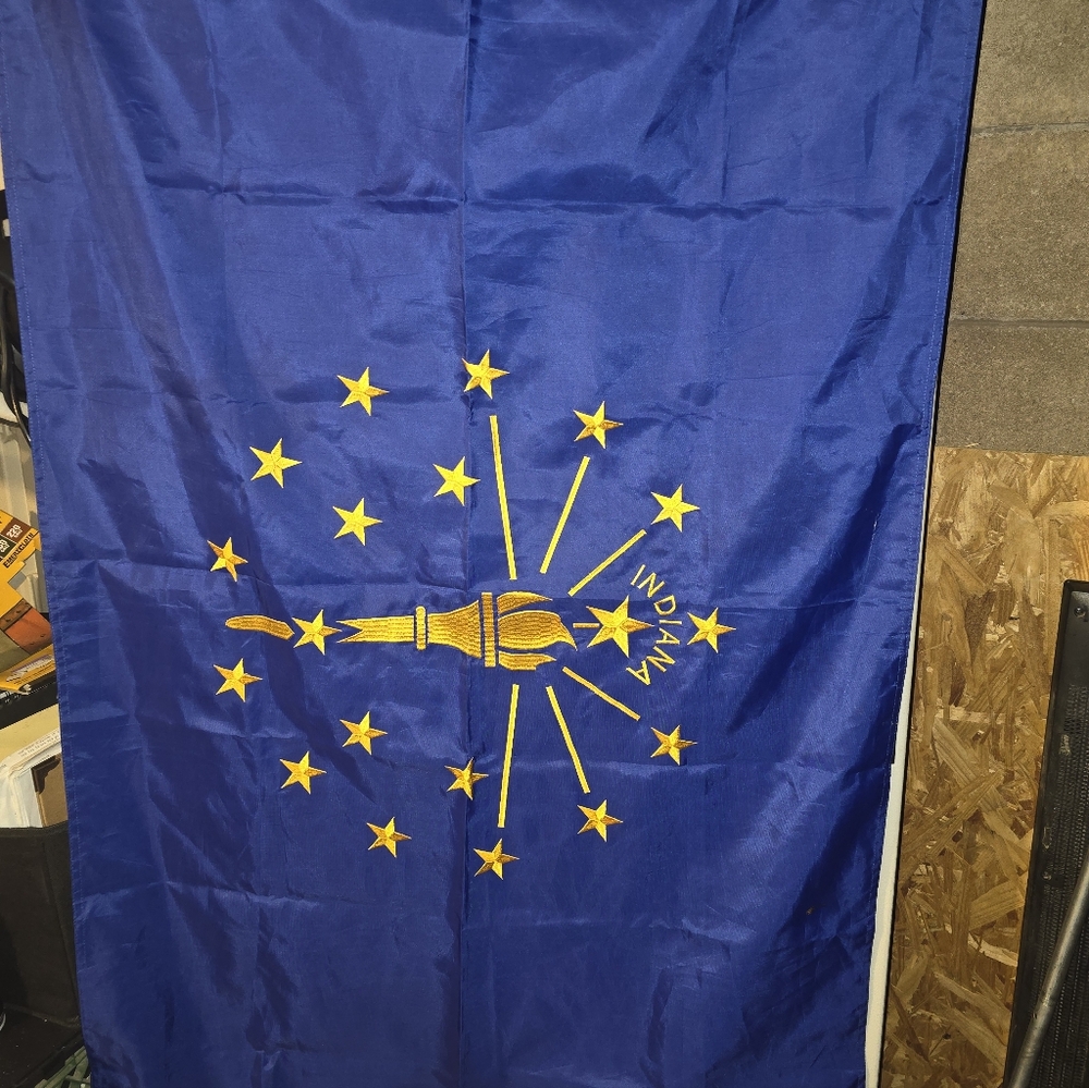 Blue Indiana State Flag with Torch and Stars